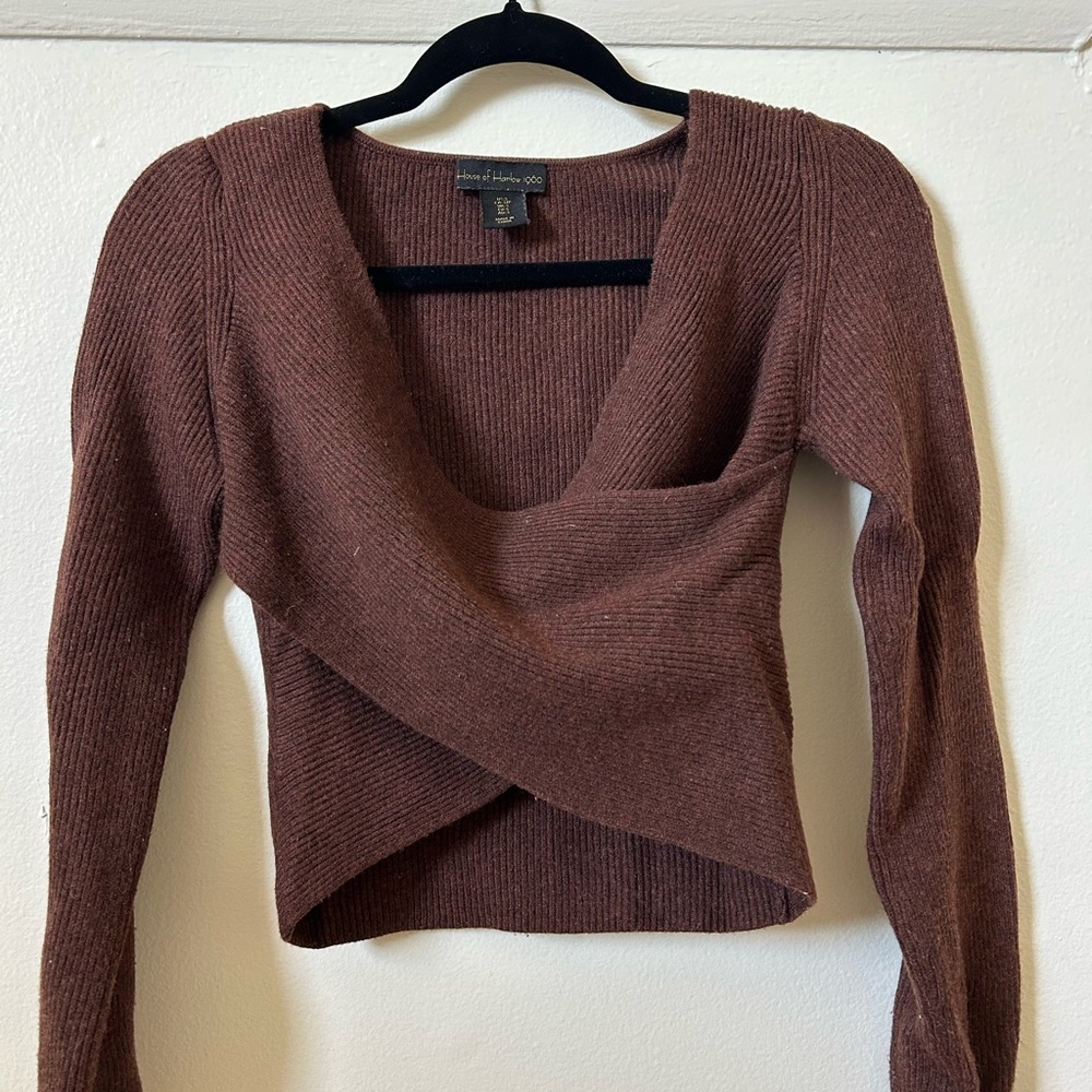 House of Harlow 1960 Chocolate V-Neck Wrap Sweater